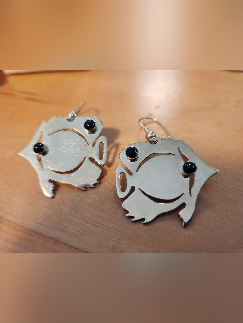 Gold Plated Sterling Silver And Onyx MMA Earrings. Abstract Fish:)